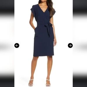 Eliza J Ruffle Sleave Sheat Navy Blue Dress Size 4